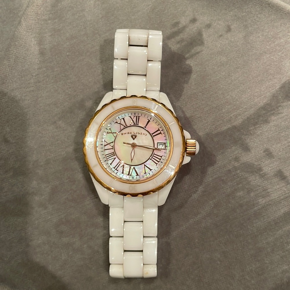 Swiss legend white ceramic watch, like new just need new battery